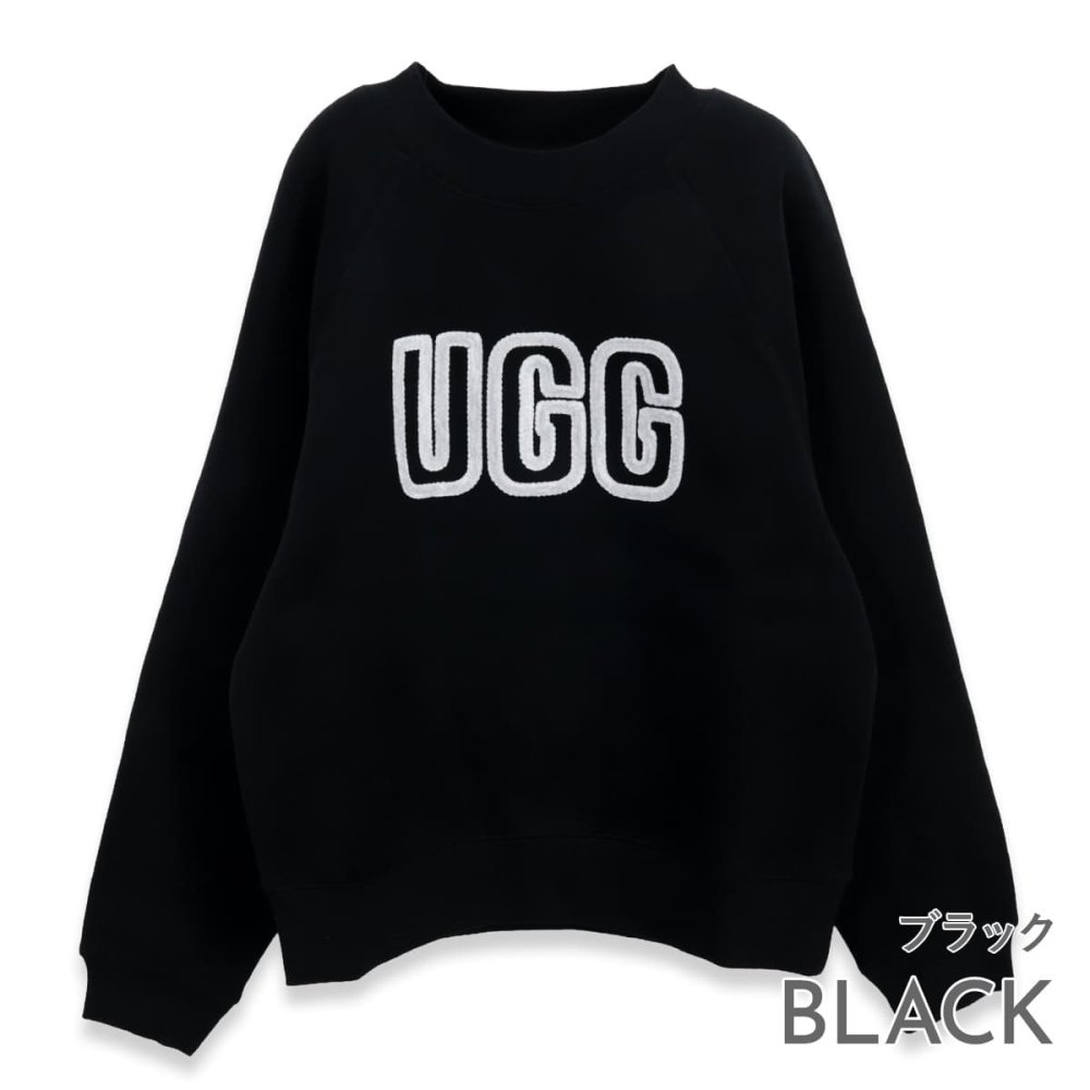 UGG アグ トレーナー レディース 1171477 LOGO CREWNECK ロゴ クルーネック スウェット 長袖 ラグランスリーブ ロゴアップリケ コットンブレンド ブラック チェスナット グレーヘザー 黒 茶色 グレー XS S M