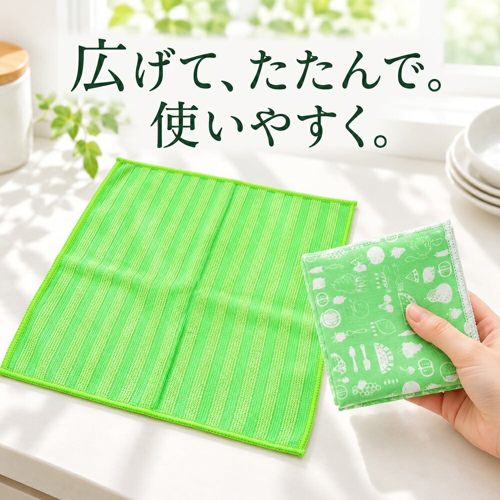 キッチンクロス 4枚セット 大判 30×30cm キッチンタオル 水切りタオル ふきん 吸水 食器拭き 台拭き おしゃれ くすみカラー グリーン まとめ買い