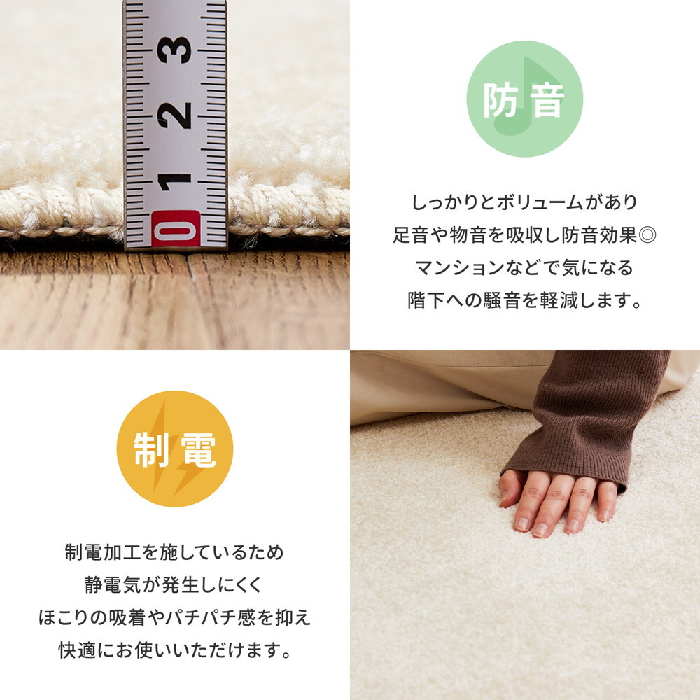 ラグ カーペット 国産高機能 ララ 約130×190cm 防ダニ 抗菌 防臭 防音 防炎 制電 日本製 ナイロン 無地