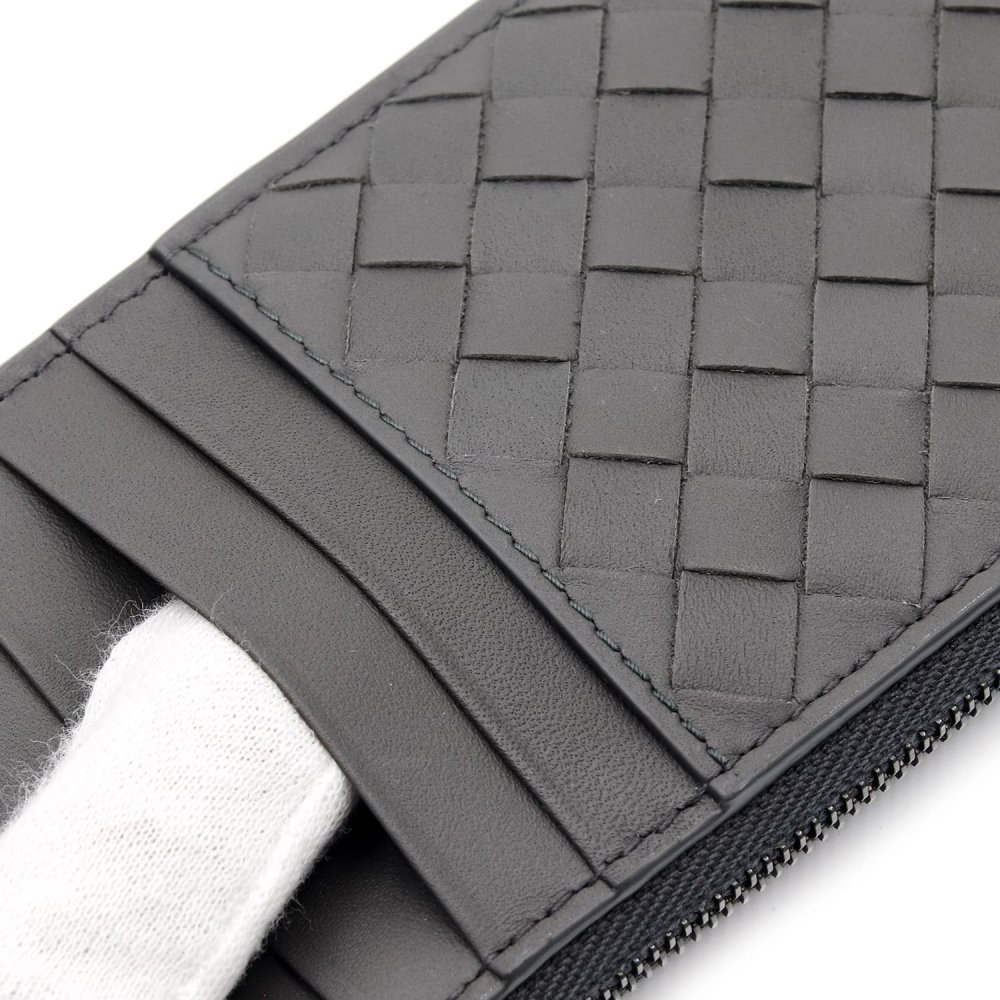 ボッテガヴェネタ BOTTEGA VENETA コインケース 小銭入れ カードケース フラグメントケース イントレチャート メンズ グレー 本革 レザー 薄型 ミニ財布 ファスナー 566430 V47W1 1428 カード5枚
