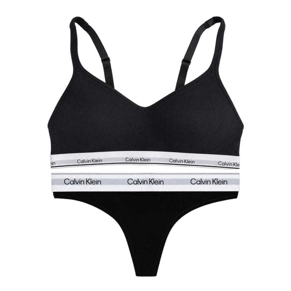 カルバンクライン Calvin Klein(CK) ブラ&ショーツ Tバック セット ノンワイヤー ロゴ 無地 下着 アンダーウェア QP3561O+F3786 レディース ブラック