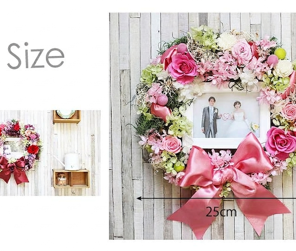 プリザーブドフラワー 花 プレゼント ギフト 誕生日 プレゼント ギフト フォトリース　枯れない！幸せのプリザーブドフラワーリース 還暦 長寿祝 結婚祝い 結婚記念日