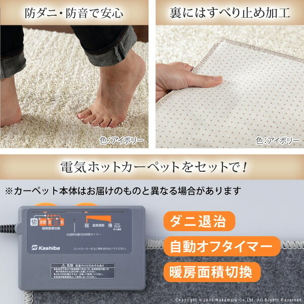 ホットカーペット カバー 電気カーペット対応 ミックスカラーホットカーペット・カバー-ルーナ 2畳(200x200cm) ホットカーペット本体セット ラグ ラグマット モダン シンプル 北欧 無地 ミックスシャギー 防ダニ 滑り止め おしゃれ あったか