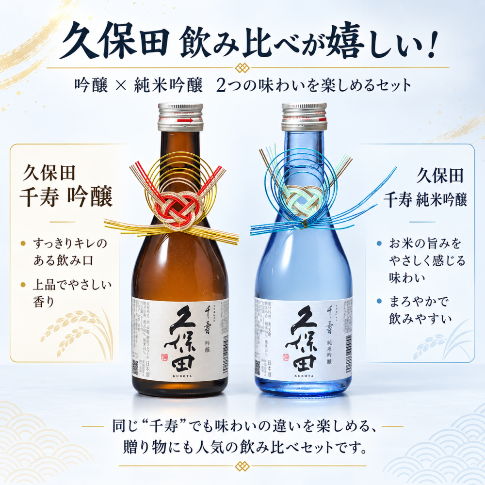 退職 異動 名入れ ペアギフト SXX 酒セット 日本酒 久保田 千寿 純米吟醸・吟醸 300ml & 切子 足付 お猪口 2点 水引飾り付 ギフトBOX入り / プレゼント ギフト 夫婦 結婚 金婚式 銀婚式 退職 記念 誕生日 長寿 祝い 冷酒盃 赤 青 黒 選べるカラー 飲み比べ