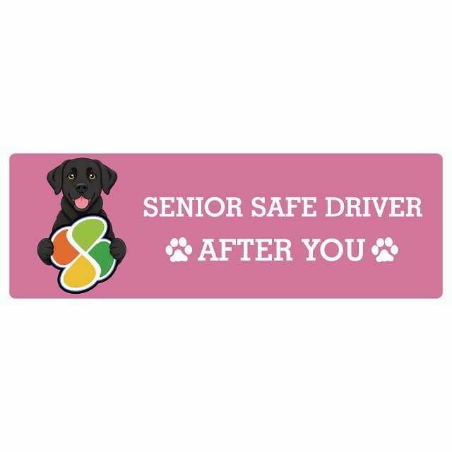 カーサイン 高齢者マーク SENIOR SAFE DRIVER ラブラドール ステッカー シール 長方形 15x5cm 肉球 日本製 車