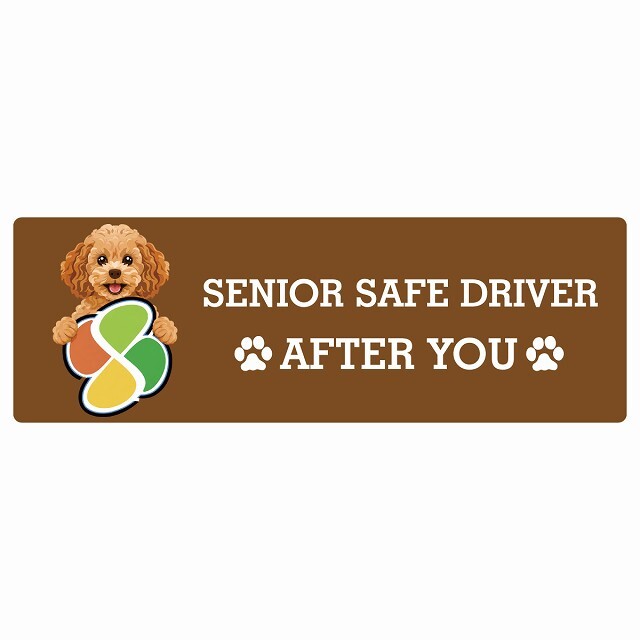 カーサイン 高齢者マーク SENIOR SAFE DRIVER キャバプー ステッカー シール 長方形 15x5cm 肉球 日本製 車