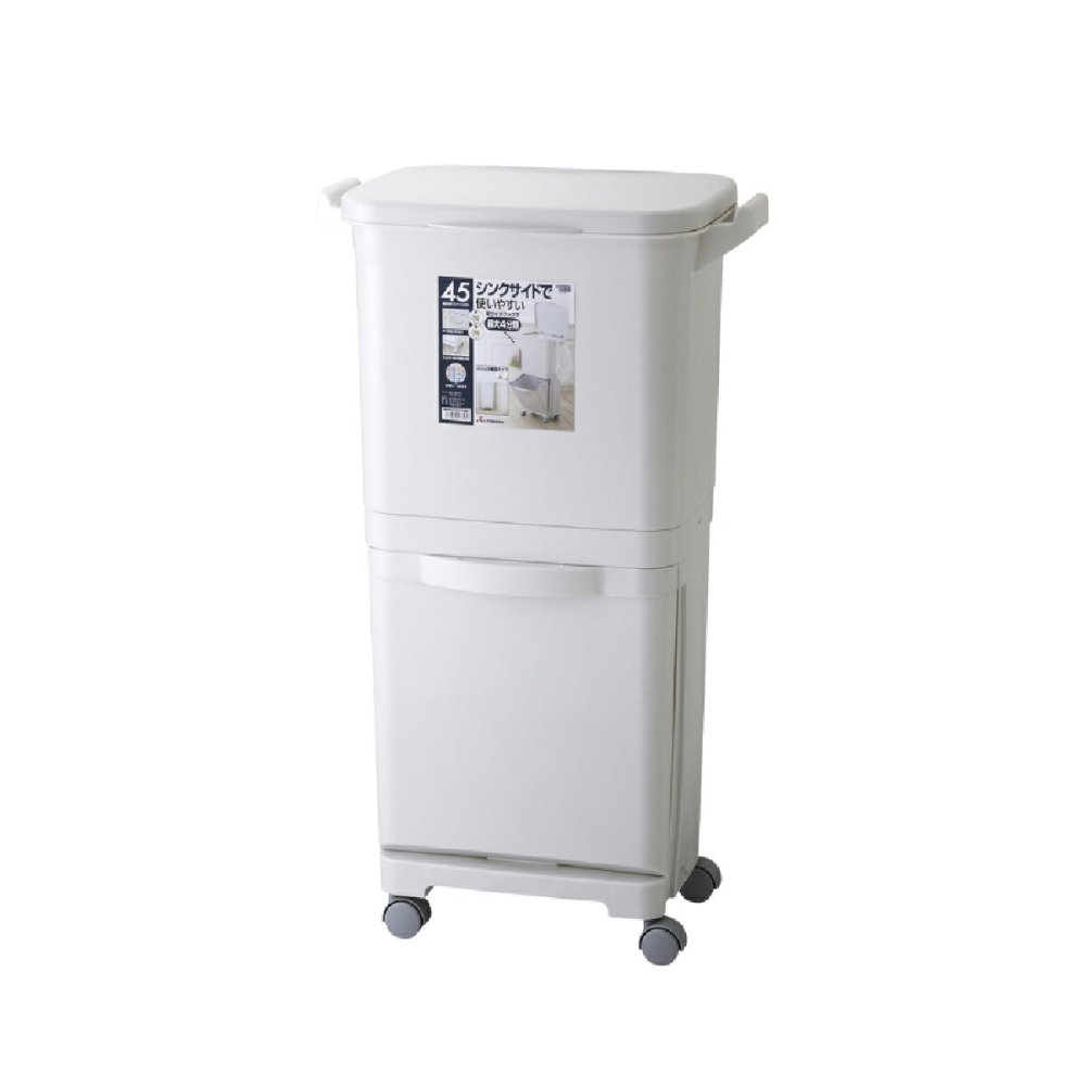 ゴミ箱 45L 縦型分類ワゴンペール45S RSD-98 東谷 日本製 上段30L 下段15L 4分別 分別ゴミ箱 2段 縦型 スリム 省スペース ふた付き キャスター付き フック付き 袋掛け 分別ダストボックス ワゴンペール キッチン カウンター横 移動可能 完成品 ホワイト 白 新生活 引っ越し