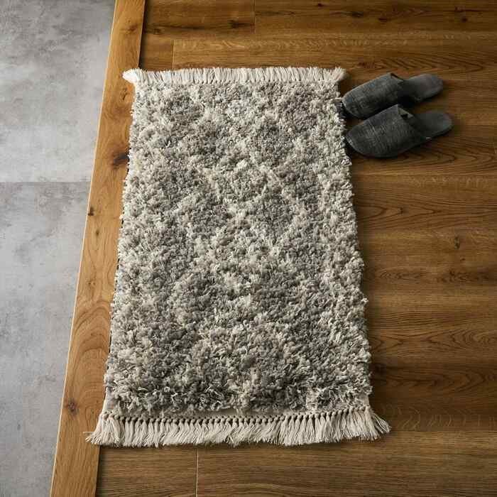 ラグ カーペット 玄関マット50×80cm シェイス グレー 優しいカラー 遊び毛防止 お手入れ簡単 ポリプロピレン パイル長 ノット数 エジプト 丸巻き 梱包サイズ
