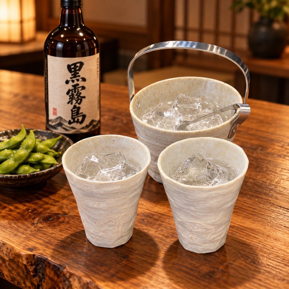 退職 異動 名入れ ペアギフト SXX 晩酌セット 日本製 青磁刷毛 アイスペール & トング & カップ 2点 専用BOX入り / プレゼント ギフト 退職 記念 誕生日 長寿 祝い 酒器セット チューハイセット