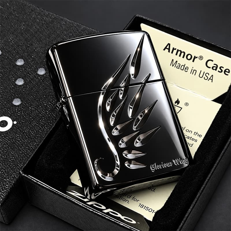 ZIPPO アーマー エーテル・プリューム ブラック ジッポ ライター 天使の羽 V刃彫刻 鏡面仕上げ かっこいい 黒 重厚 AETHER PLUME おしゃれ メンズ ギフト プレゼント