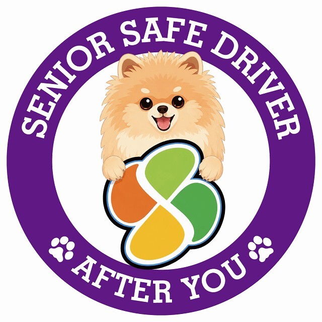 カーサイン 高齢者マーク SENIOR SAFE DRIVER ポメキー ステッカー シール 直径13cm 肉球 日本製 車