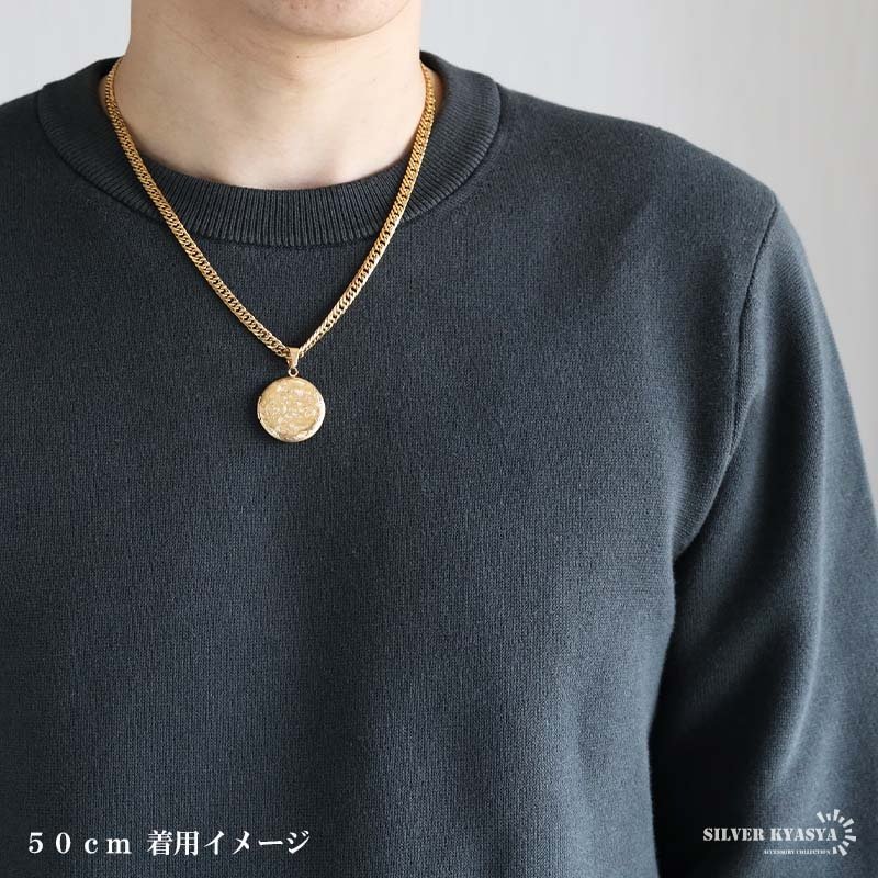 ステンレス ロケットネックレス ダブル喜平チェーンネックレス ロケットペンダント フラワーネックレス 写真 記念 思い出 ハワイアンネックレス 50cm 60cm 18KGP ゴールドネックレス シルバー 花 6面カット メンズ 男性 金属アレルギー対応
