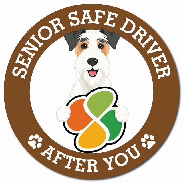 カーサイン 高齢者マーク SENIOR SAFE DRIVER ワイヤーフォックステリア マグネット 強力 直径13cm 肉球 日本製 車 ステッカー