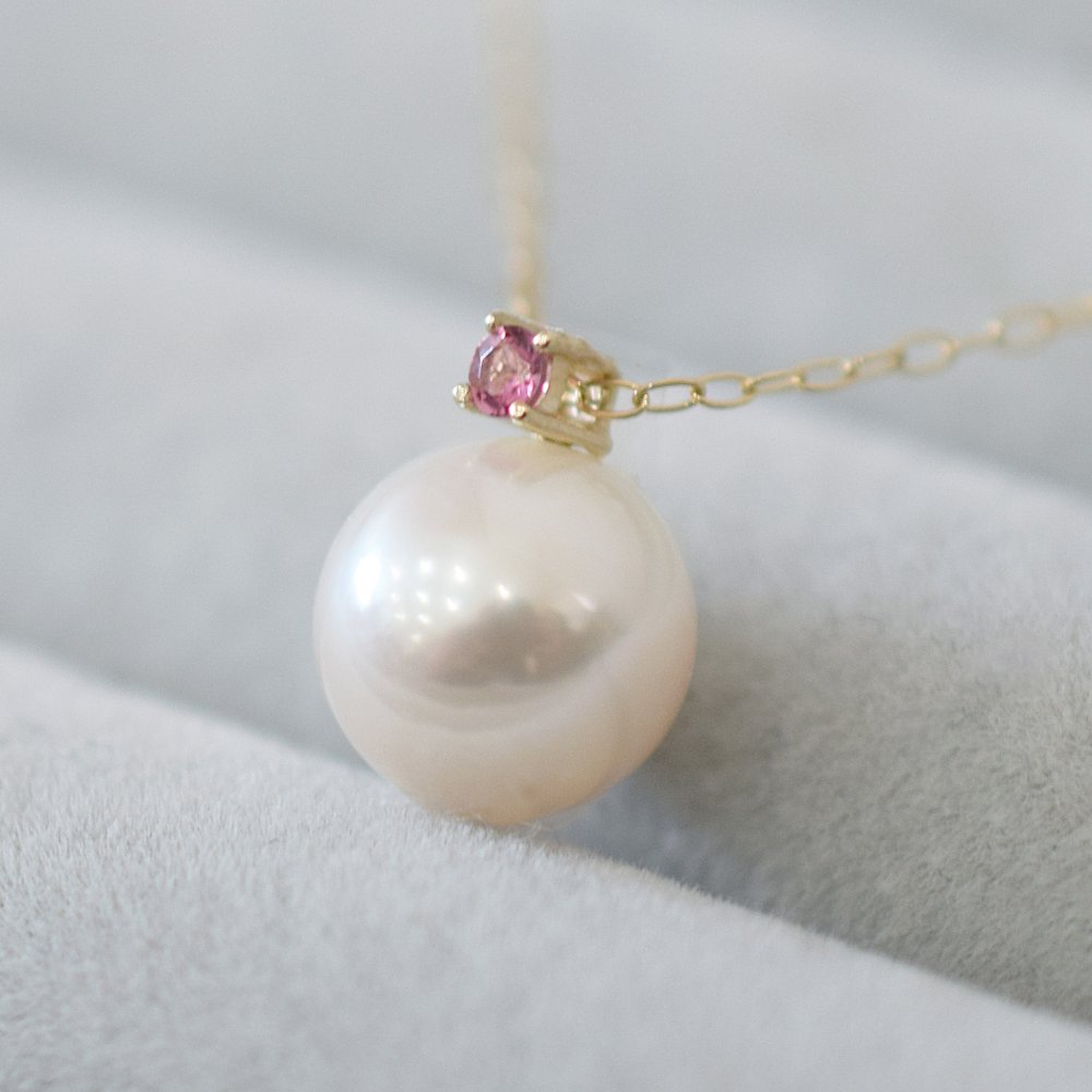 ［pearl606］8mm - 8.5mm ホワイトピンク ペンダント ネックレス 10月 誕生石 ピンクトルマリン あこや真珠