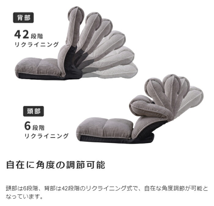 4WAYハイバックフロアチェア 座いす 椅子 ローチェア フロアチェア チェア チェアー フロアチェアー リクライニングチェア ハイバック リクライニング 42段階リクライニング 頭部リクライニング 4WAY コーデュロイ かわいい 頭部6段階 最大2 新生活