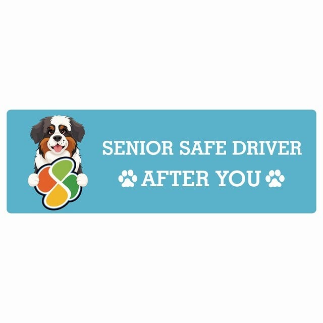 カーサイン 高齢者マーク SENIOR SAFE DRIVER セントバーナード ステッカー シール 長方形 15x5cm 肉球 日本製 車