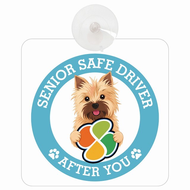カーサイン 高齢者マーク SENIOR SAFE DRIVER ノーリッチテリア 車内用 吸盤タイプ 収れん火災防止タイプ 肉球 日本製 車 ステッカー