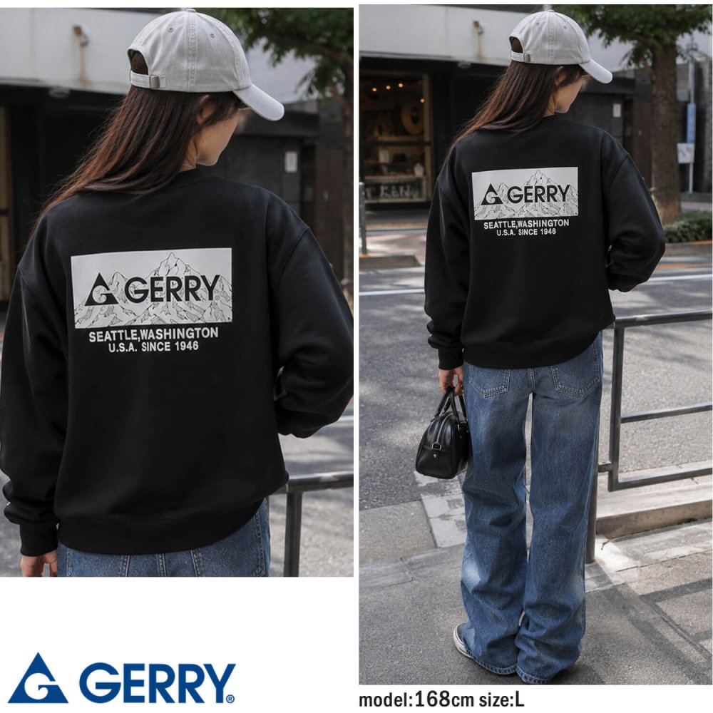 【予約】GERRY ジェリー スウェット トレーナー レディース メンズ gea-m0032 裏起毛 バックプリント 長袖 刺繍 クルーネック 防寒 ビッグシルエット オーバーサイズ アメカジ アウトドア ストリート カジュアル M L LL 2026FW  別注