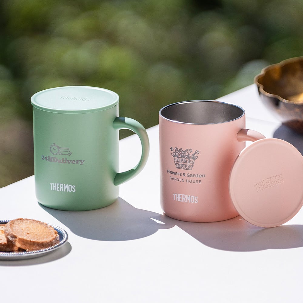 オリジナル ロゴ ロゴ入れ 名入れ サーモス マグカップ コップ THERMOS 真空断熱 マグカップ 蓋つき 記念品 ノベルティ 開業祝い 開店祝い 熨斗対応 350ml JDG-352 くすみカラー ブラック おしゃれ 1個から ふたつき コップ カップ 周年記念 開業祝い 開店祝い 記念品 学校記念 イベント グッズ プレゼント ギフト