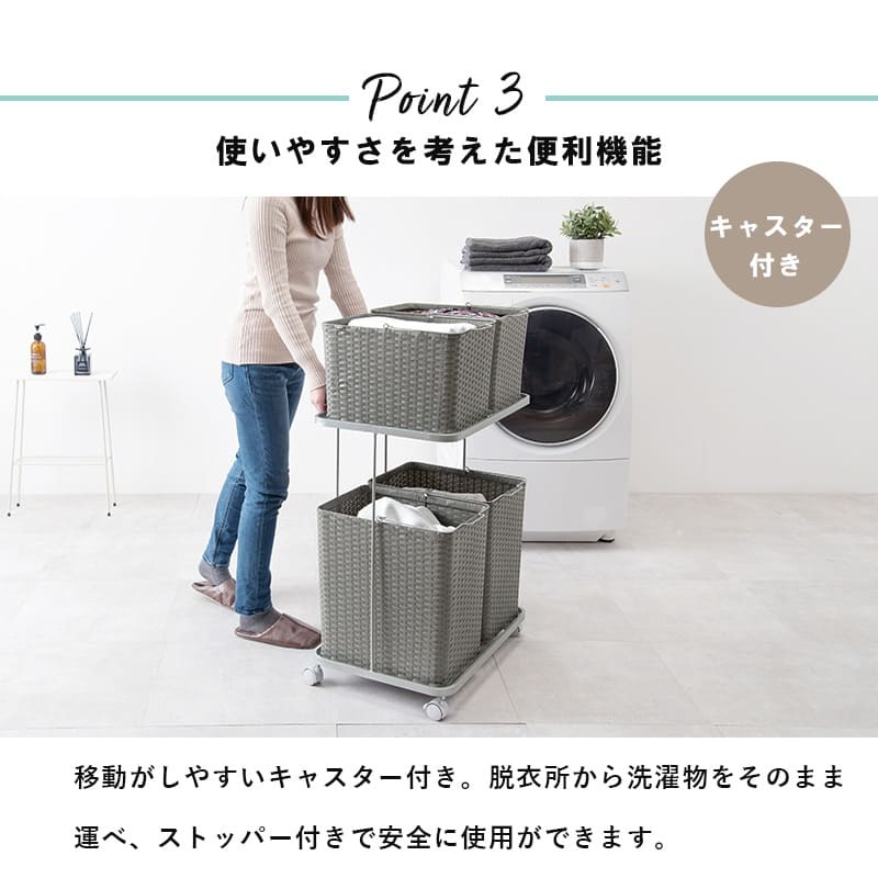 ラック ランドリー 2段 幅60cm カゴ 洗濯かご 4個つき 洗濯機 収納 おしゃれ スリム 縦型 洗濯機収納 ランドリー収納 ホワイト グレー 収納棚 洗濯物 洗面所 脱衣所 新生活