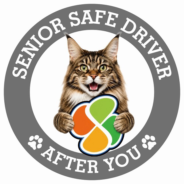カーサイン 高齢者マーク SENIOR SAFE DRIVER メインクーン ステッカー シール 直径13cm 肉球 日本製 車