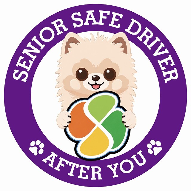 カーサイン 高齢者マーク SENIOR SAFE DRIVER ポメ柴 ステッカー シール 直径13cm 肉球 日本製 車