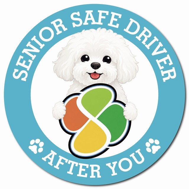 カーサイン 高齢者マーク SENIOR SAFE DRIVER ビションフリーゼ マグネット 強力 直径13cm 肉球 日本製 車 ステッカー