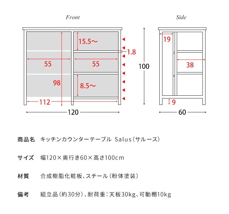 キッチンカウンター ゴミ箱収納 間仕切り レンジラック Salus ごみ箱上 ラック レンジ台 レンジボード 大型レンジ対応 家電収納 ハイテーブル 収納 ごみ箱収納ラック キッチンテーブル カウンターテーブル 新生活