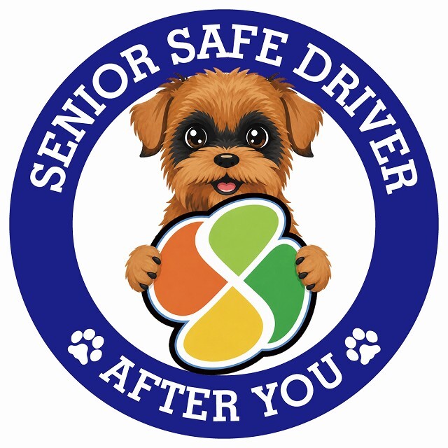 カーサイン 高齢者マーク SENIOR SAFE DRIVER ブリュッセルグリフォン ステッカー シール 直径13cm 肉球 日本製 車