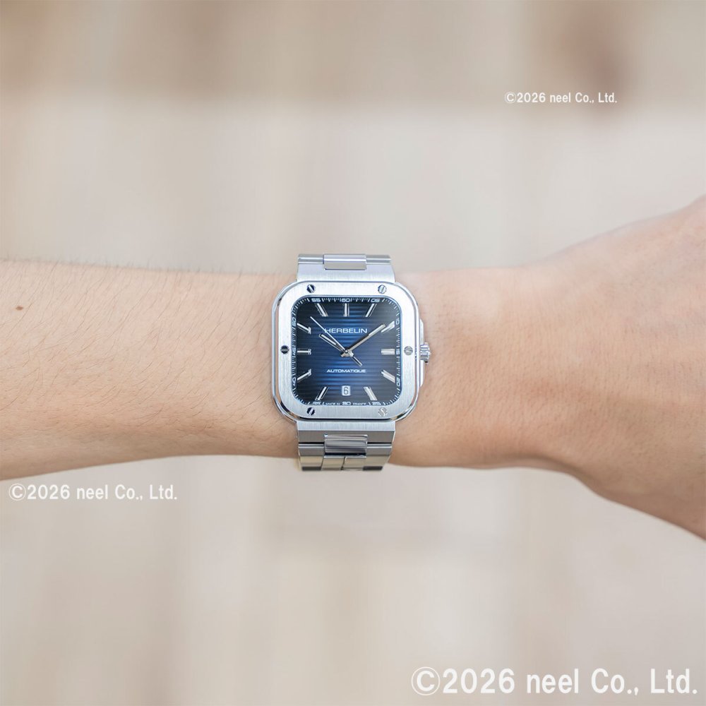 エルブラン HERBELIN カプカマラ CAP CAMARAT 35mm 腕時計 メンズ 自動巻き H1646B15 スクエア メタルベルト シルバー ネイビー文字盤