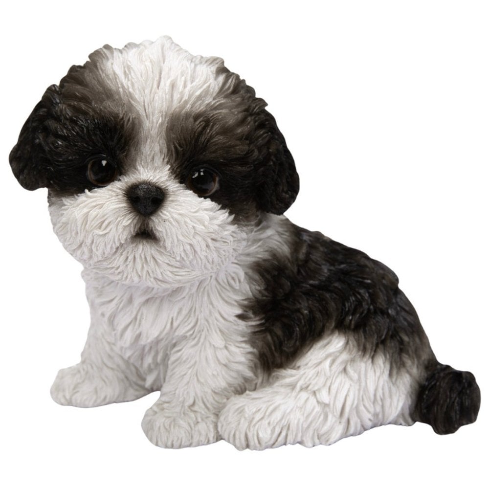 置物 woobia ウービア 犬 小型犬 左向きシーズー 黒白 幅12.5cm 中 寝そべり リアル 本物そっくり イギリス生まれ 職人手彩色 縁起物 戌年 玄関 インテリア 新築祝い 引っ越し祝い 開店祝い 出産祝い 誕生日 お祝い ギフト プレゼント 犬好き シーズー好き