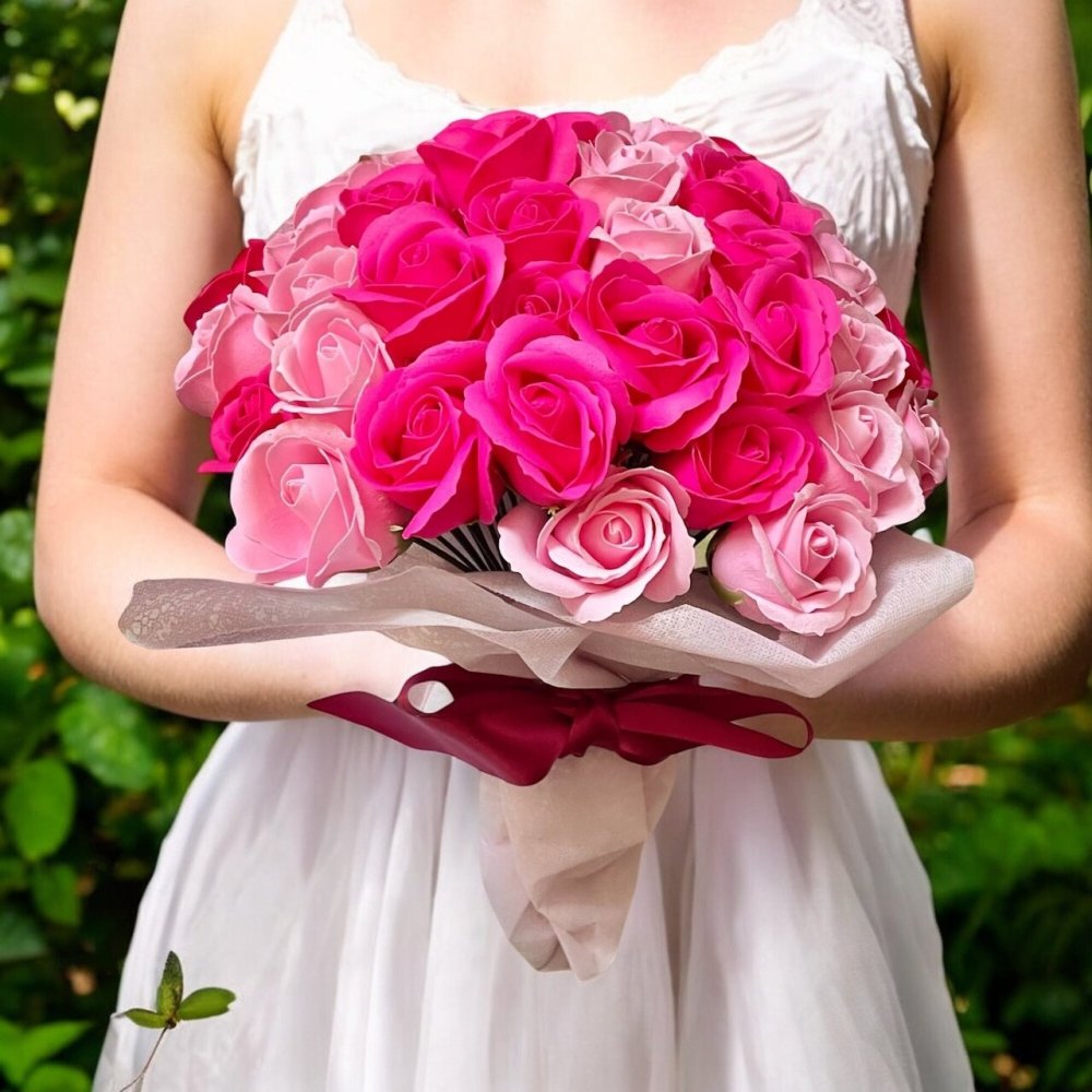 【ダブルピンク】「サヴォンローズ」 花束 ブーケ バラの花束 薔薇の花束 花ギフト フラワーギフト フラワーボックス プロポーズ サプライズ ソープフラワー シャボンフラワー 石鹸フラワー 石鹸の花 石鹸のバラ 枯れない花 インテリア 母の日 父の日 敬老の日 クリスマス バレンタイン ホワイトデー 誕生日 入学 卒業 就職 結婚祝い 結婚記念日 退職祝い 記念日 