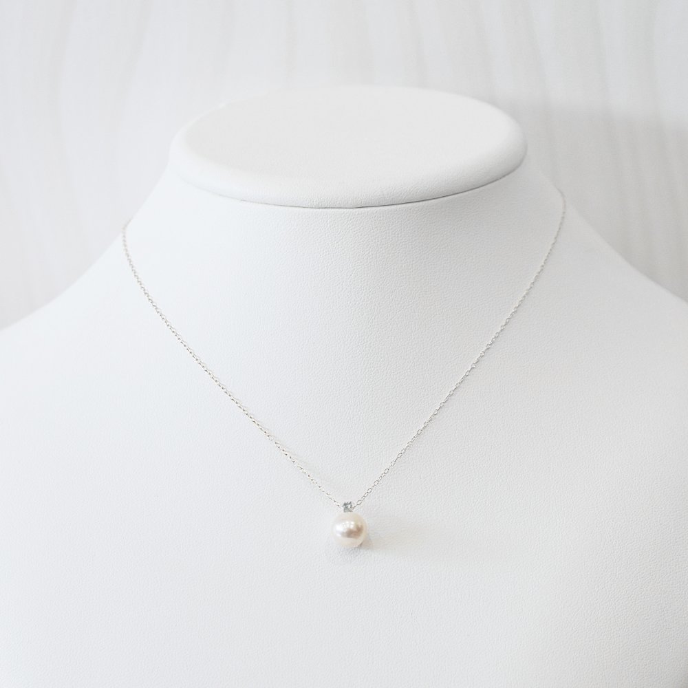 ［pearl607］8mm - 8.5mm ホワイトピンク ペンダント ネックレス 11月 誕生石 ブルートパーズ あこや真珠