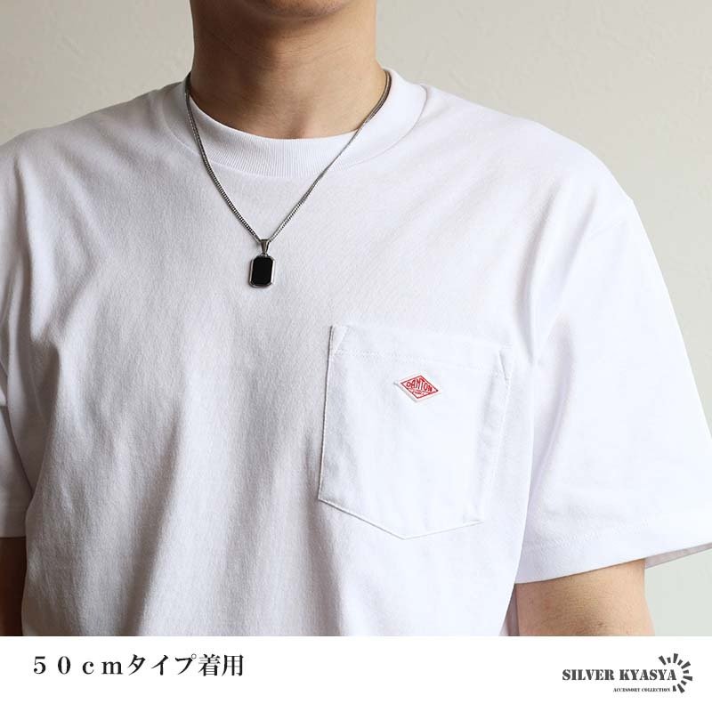 ステンレス ブラック ストーンネックレス ペンダントネックレス 小ぶり シンプル ダブル喜平チェーン 細身 シルバー メタル 小さい プレート 四角 長方形 幾何学 メンズ 男性 金属アレルギー対応
