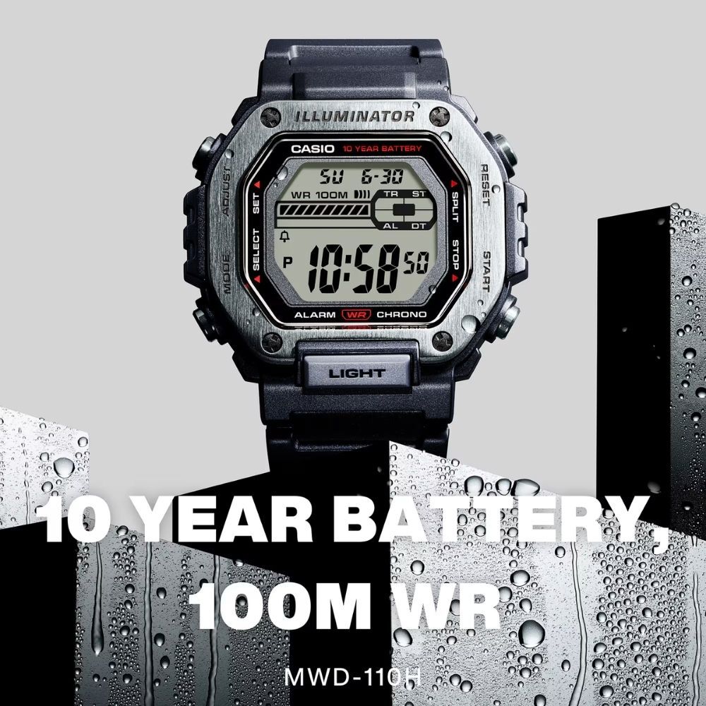 カシオ 腕時計 メンズ グレー デジタル 10年電池 防水 100m 見やすい 大画面 CASIO 海外モデル 多機能 スポーツ 作業用 日常使い プレゼント 男性 収納ケース付き ギフト 成人 卒業 入学