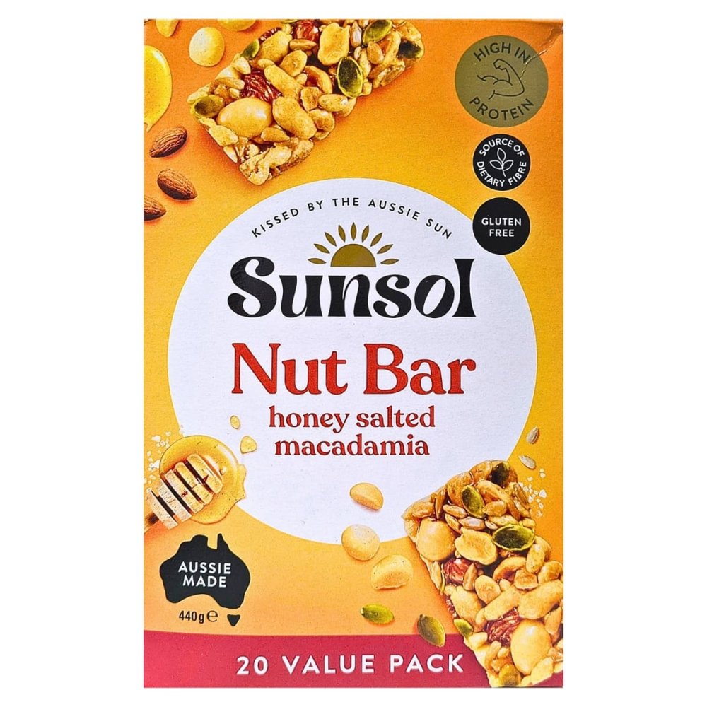 サンソール ( Sunsol )ナッツバー ナッツバー　22g×20袋　ハニーソルト　マカダミア　グルテンフリー　高たんぱく　グルテンフリーのヘルシースナック　オーストラリア産 　#73556　[賞味期限: 20261023]
