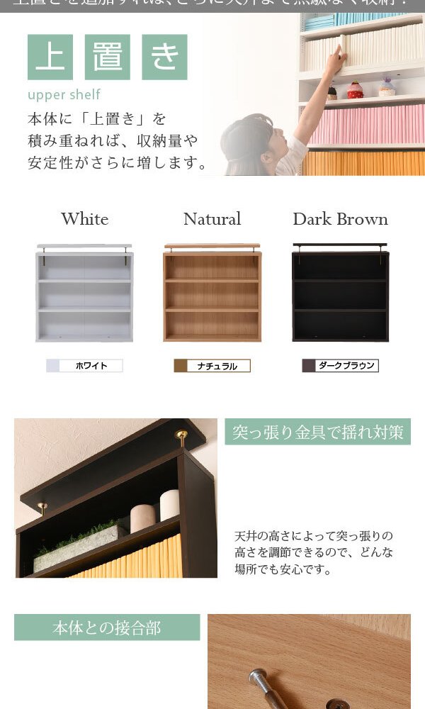 ラック 1cmピッチ 薄型 大容量 文庫本 上置き 幅60 本棚 壁面収納 突っ張り 木製 コミック 本収納 ぶんこ本 マンガ CD ブルーレイ 新生活