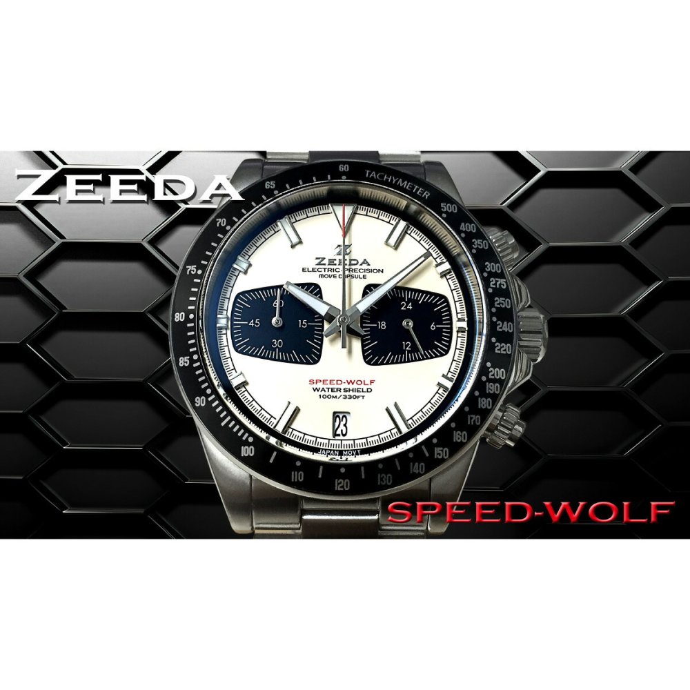 ジーダ ZEEDA スピードウルフ SPEED-WOLF VINTAGE WHITE 腕時計 メンズ メカニカルクォーツ クロノグラフ SPW-VWH