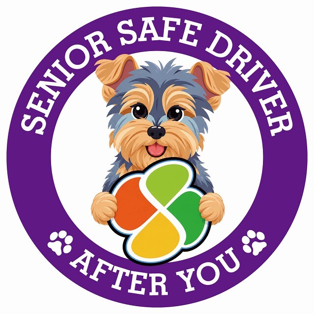 カーサイン 高齢者マーク SENIOR SAFE DRIVER ヨークシャーテリア ステッカー シール 直径13cm 肉球 日本製 車