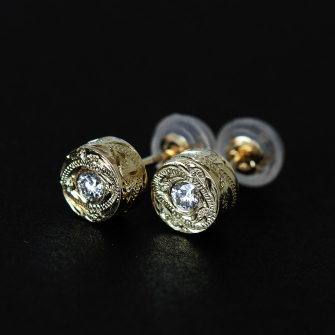 ハワイアンジュエリー ピアス ダイヤモンドピアス スタッドピアス ダイヤモンド 0.05ct カラット 一粒ダイヤ 片耳(1個)購入可 K14イエローゴールド 14K シリコンキャッチ シンプル 20G ゲージ メンズ レディース プレゼント ハロウィン 【品番：GE105】