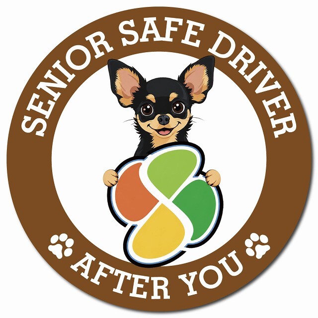カーサイン 高齢者マーク SENIOR SAFE DRIVER チワピン マグネット 強力 直径13cm 肉球 日本製 車 ステッカー