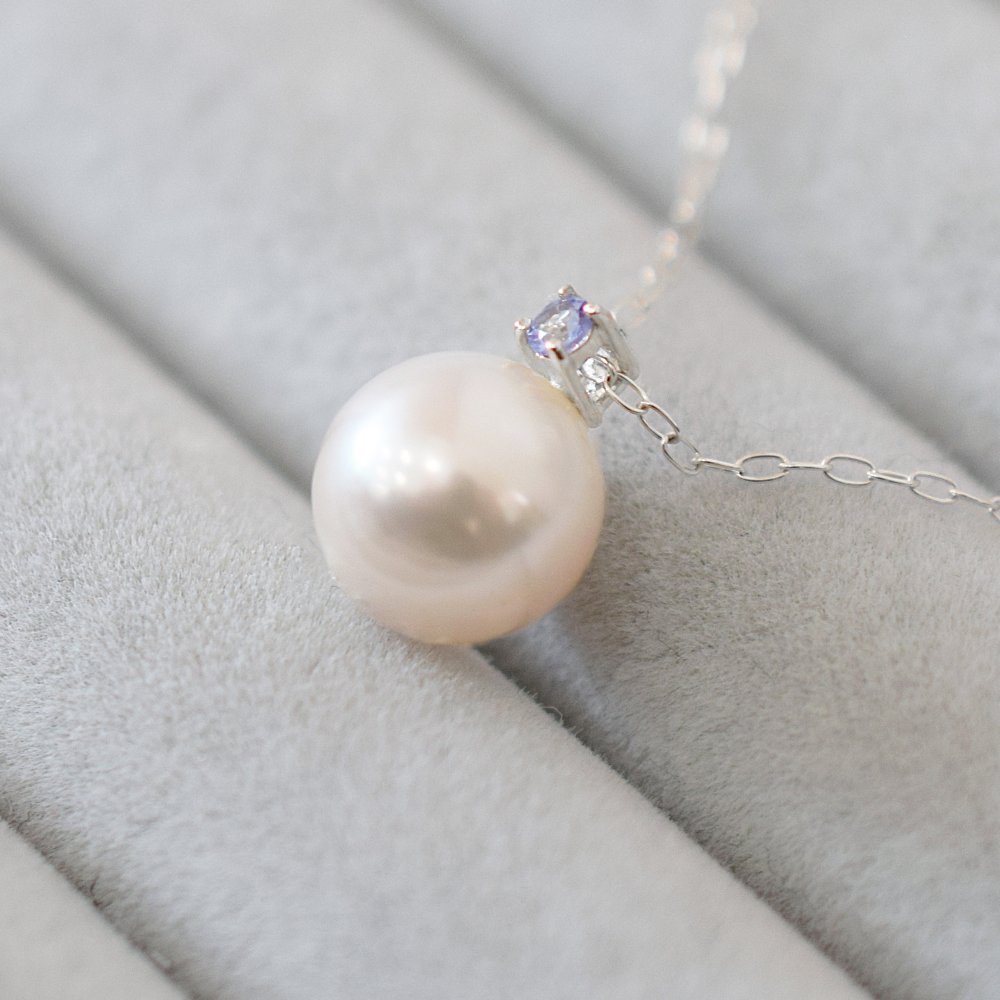 ［pearl608］8mm - 8.5mm ホワイトピンク ペンダント ネックレス 12月 誕生石 タンザナイト あこや真珠