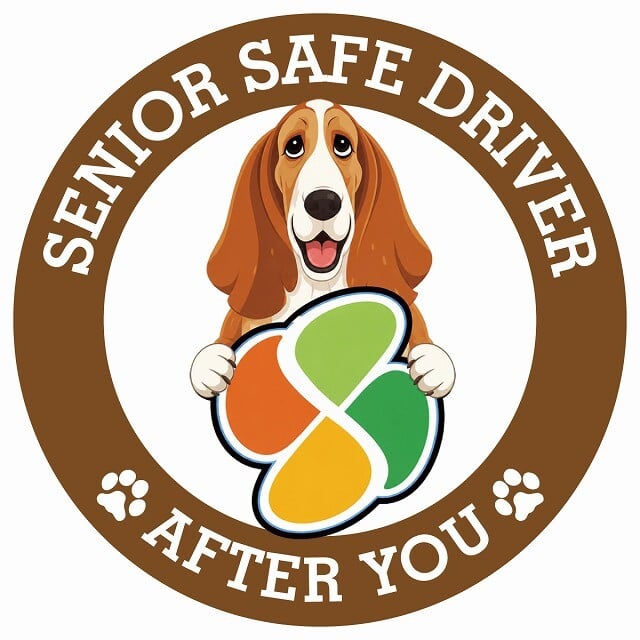 カーサイン 高齢者マーク SENIOR SAFE DRIVER バセットハウンド ステッカー シール 直径13cm 肉球 日本製 車