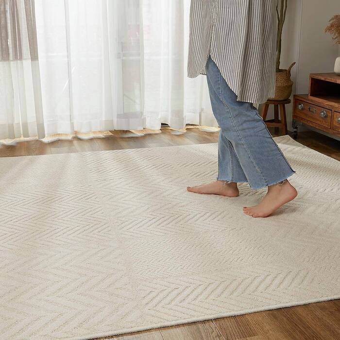 ラグ カーペット トラム アイボリー ベージュ 130×190 綿混 コットン 洗濯機OK HOT対応 床暖房対応 防ダニ抗菌 防臭 リビング グ HOT対応・床暖房対応 防ダニ