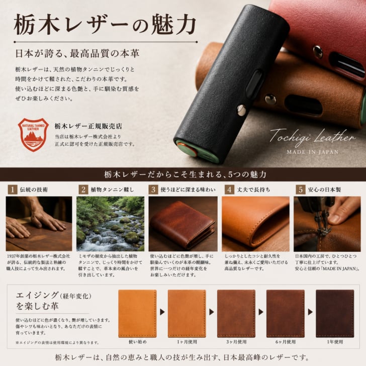 新型 glo HYPER pro+ 専用ケース グローハイパープロプラスケース 栃木レザー 本革 牛革 日本製 ハンドメイド 加熱ボタン対応 カシメボタン 押しやすい 装着したまま充電可能 電子タバコケース グリーン