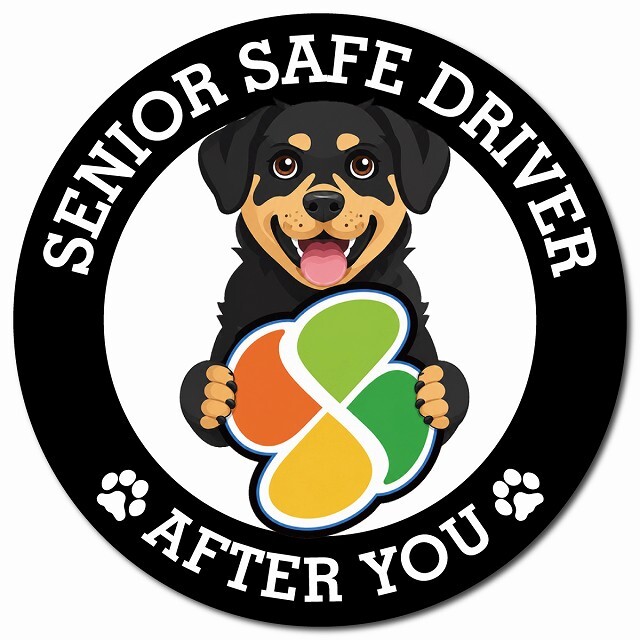 カーサイン 高齢者マーク SENIOR SAFE DRIVER ロットワイラー マグネット 強力 直径13cm 肉球 日本製 車 ステッカー