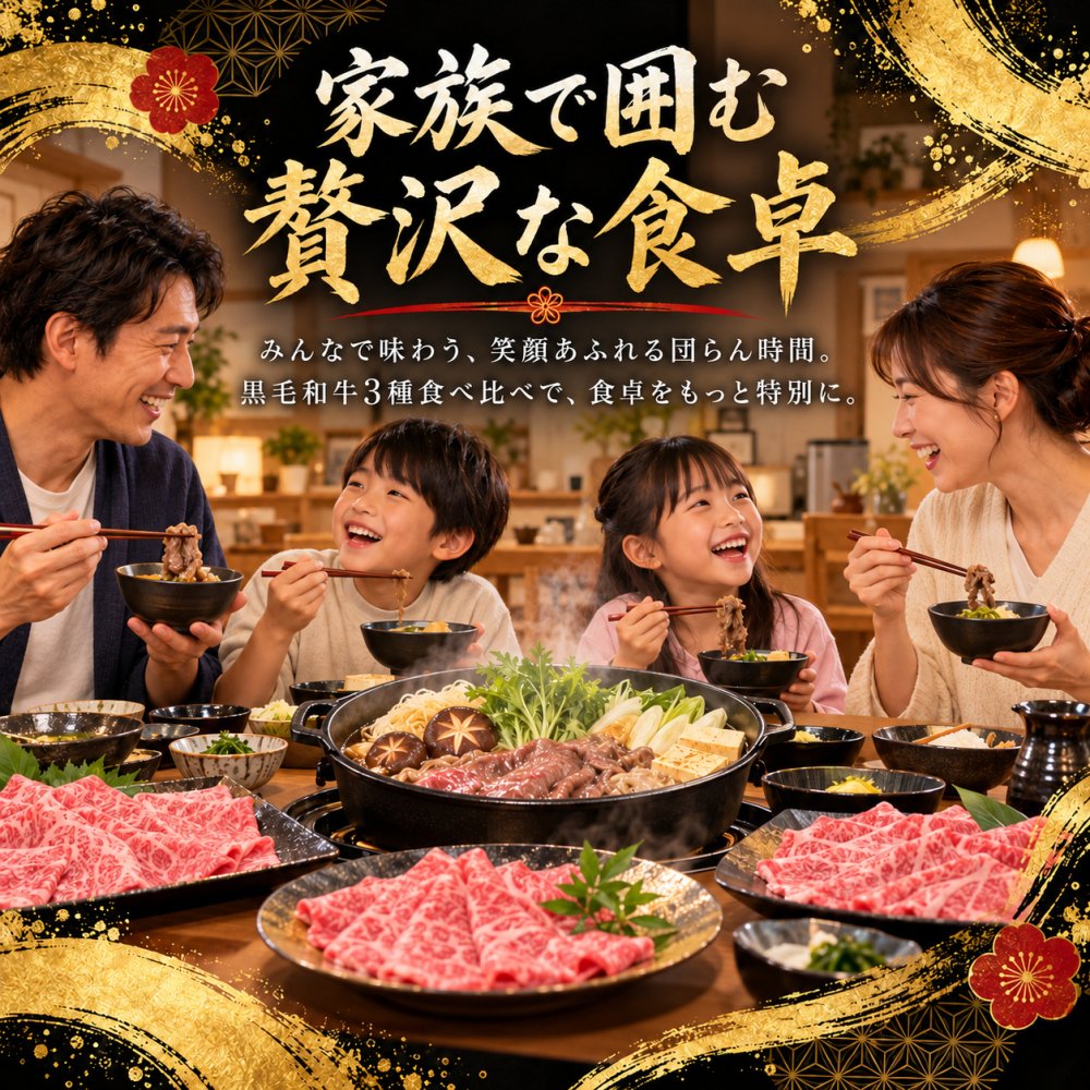 黒毛和牛 ギフト 薄切り3種食べ比べ 1kg 福袋 霜降りカルビ（ブリスケ）500g 赤身300g ロース200g