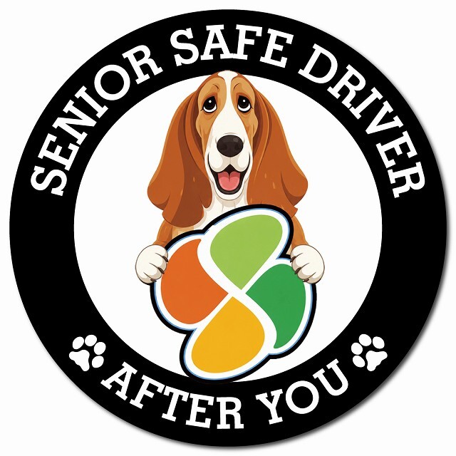 カーサイン 高齢者マーク SENIOR SAFE DRIVER バセットハウンド マグネット 強力 直径13cm 肉球 日本製 車 ステッカー
