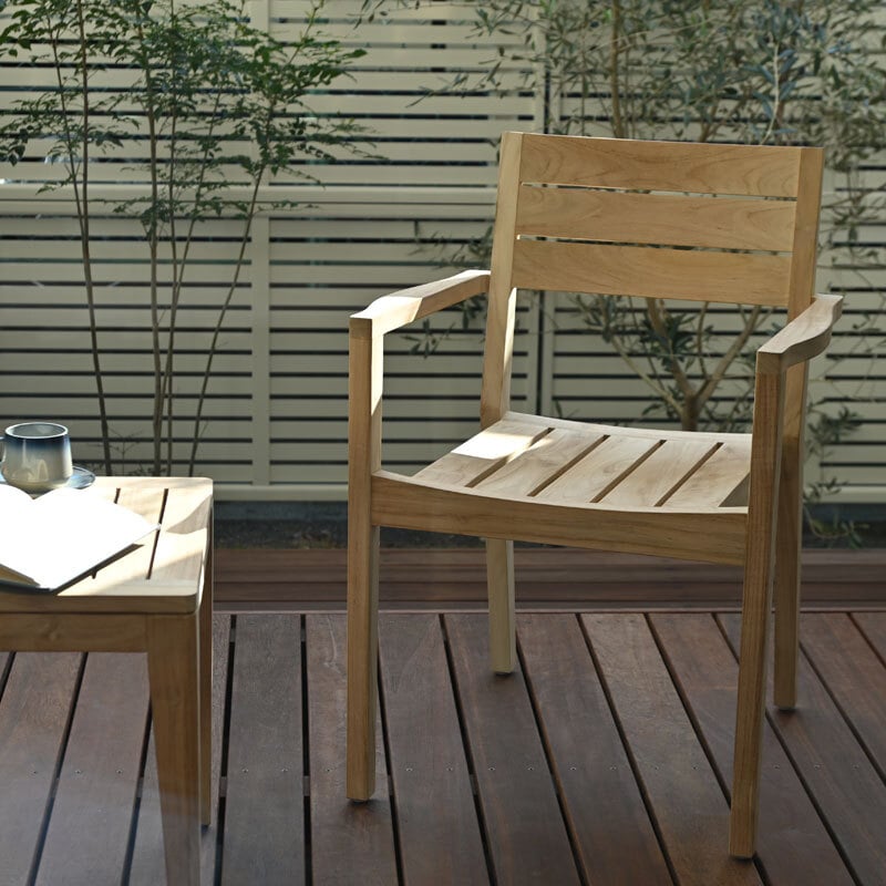ダイニング家具 ダイニングチェア 肘付き アームチェア チーク無垢材 木製 無塗装 アウトドア インドア 屋外 室内アジアン家具 モダン リビング エスニック アジアン テイスト 家具 バリ 1脚