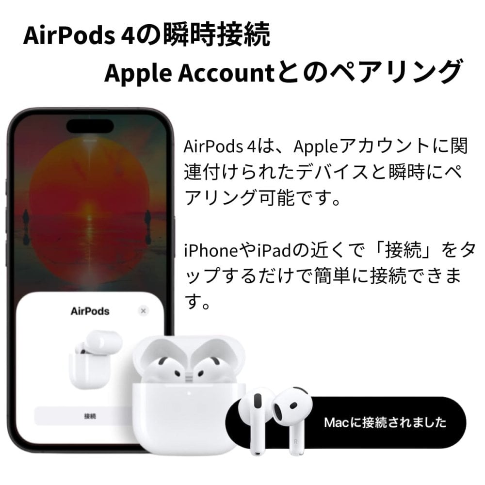 Apple AirPods 4 通常モデル MXP63J/A エアーポッズ 第4世代 ワイヤレスイヤホン アップル 純正 国内正規品  USB-C充電対応 IP54等級の防塵・耐水性能 4549995519860